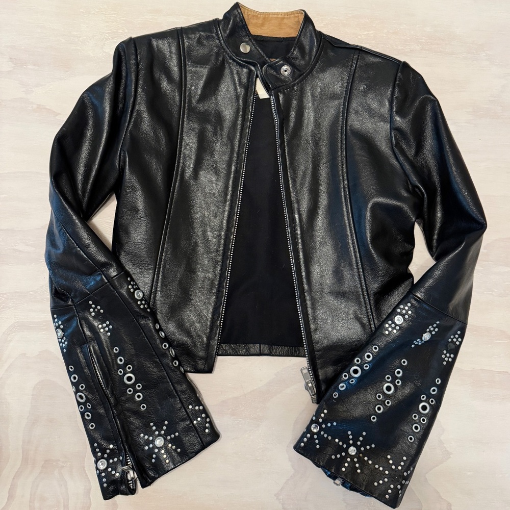 RARE Vintage VON DUTCH ORIGINALS Leather MOTO Biker Jacket Studded Womens Y2k